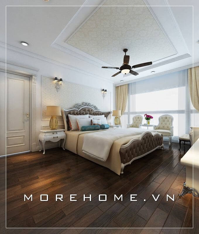 Giường ngủ gỗ tần bì nhập khẩu phun sơn màu trắng sang trọng, chất liệu bọc da cao cấp gợi nên nét sang trọng và tinh tế cho căn phòng